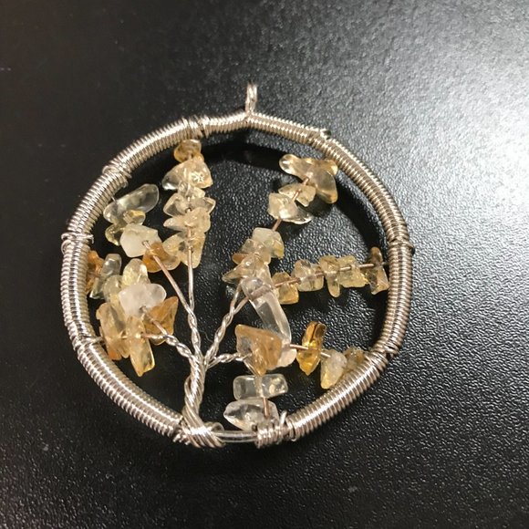 2 1/8" Natural Citrine Gemstone Tree Of Life Wire Wrap Pendant - Picture 3 of 12